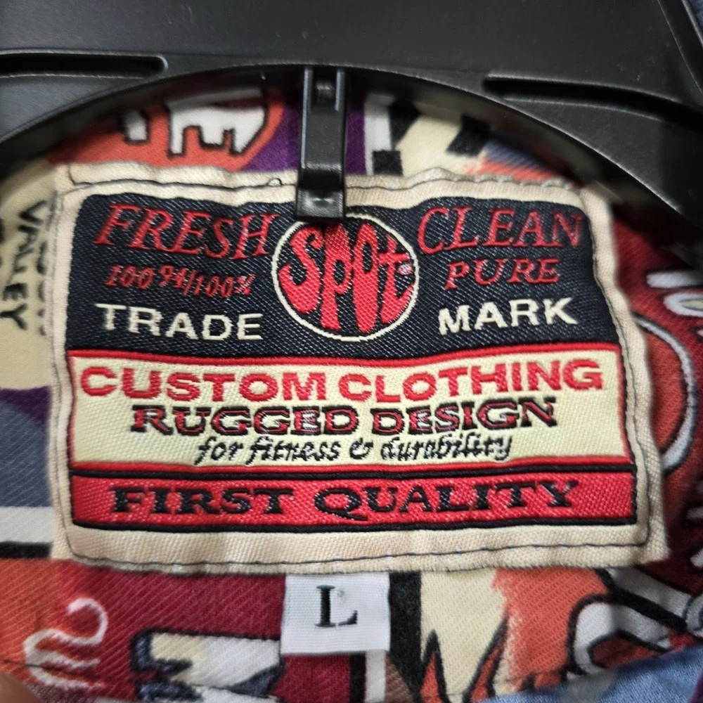 Vintage 90s Spot Sport Shirt Large Fruit Crate Labels Rayon Blend Made in USA 93 - Picture 3 of 7